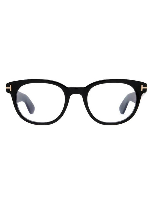 Eyewear T Logo Round Plastic Eyeglasses Shiny Black - TOM FORD - BALAAN 1