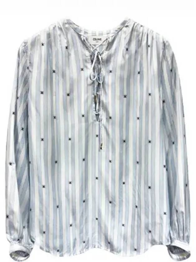 Striped Silk Chromium Blouse White Blue Women s T shirt 270747 - CELINE - BALAAN 1