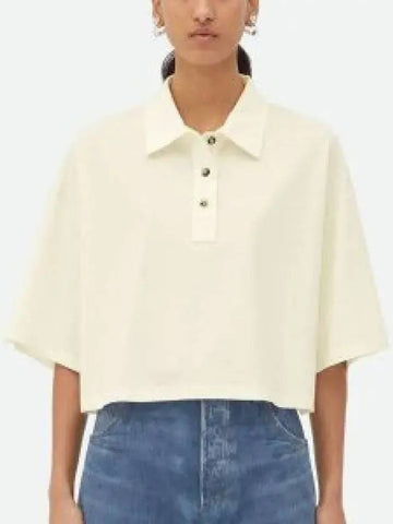 Cropped Short Sleeve Polo Shirt Off White - BOTTEGA VENETA - BALAAN 1