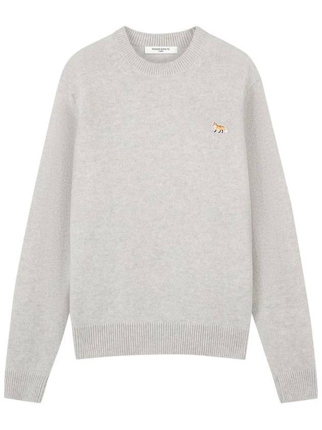 Baby Fox Patch Regular Knit Top Light Grey Melange - MAISON KITSUNE - BALAAN 1