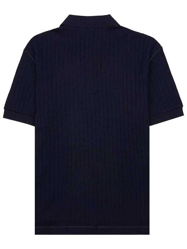 RWB Button Ribbed Polo Wool Knit Top Navy - THOM BROWNE - BALAAN 3