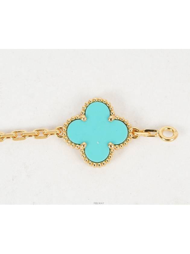 Van Cleef Arpels Vintage Alhambra Bracelet 5 Motif Yellow Gold Turquoise Diamond 74587 - VANCLEEFARPELS - BALAAN 4