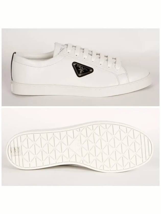 Brushed Leather Low Top Sneakers White Black - PRADA - BALAAN 4