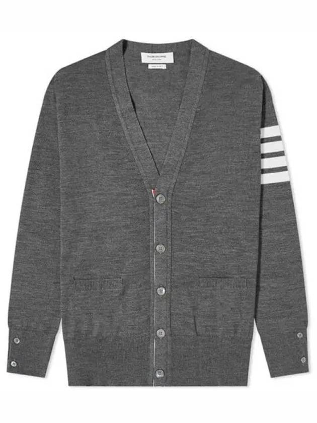 Men's Sustainable Classic Diagonal Wool Cardigan Medium Grey - THOM BROWNE - BALAAN 2