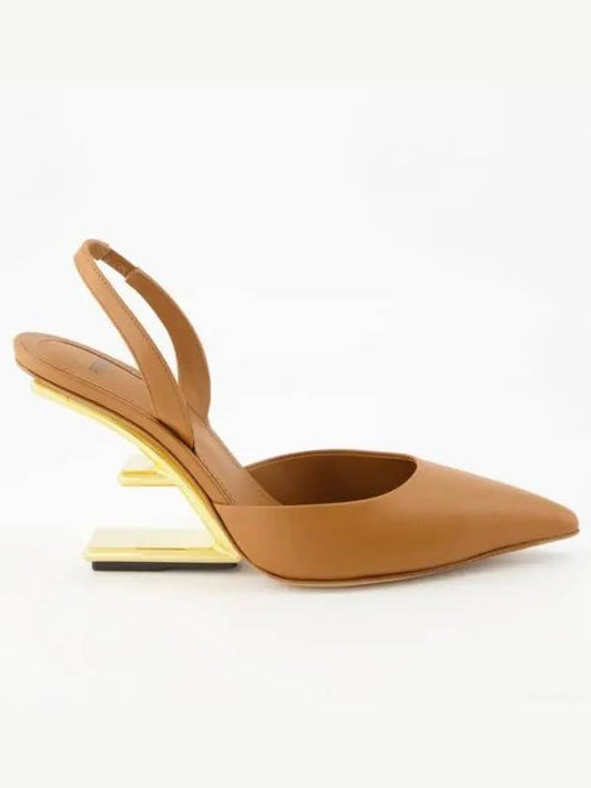 Women's First F Shape Metal Slingback Heels Brown - FENDI - BALAAN 2