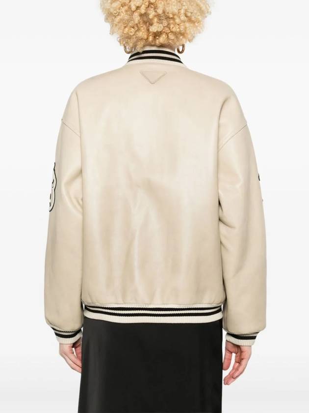 Patch leather bomber jacket ivory - PRADA - BALAAN 5