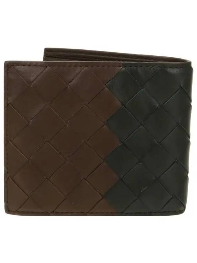 Intrecciato Leather Half Wallet Dark Green Brown - BOTTEGA VENETA - BALAAN 4