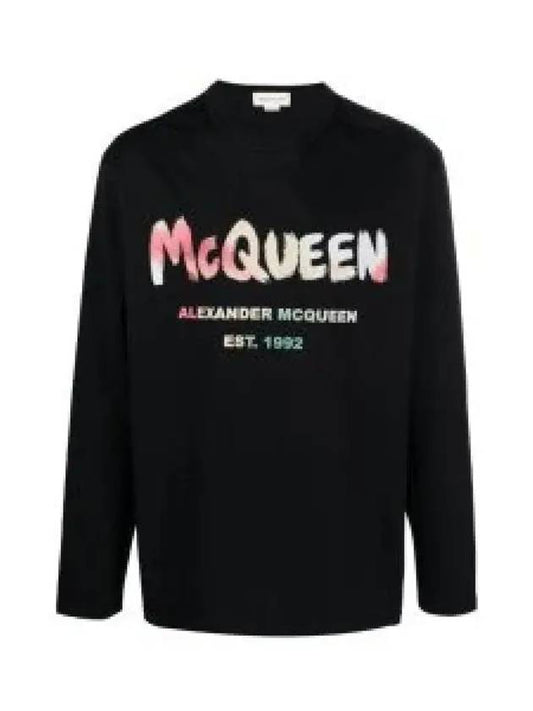 Graffiti Logo Print Crew Neck Sweatshirt Black - ALEXANDER MCQUEEN - BALAAN 2