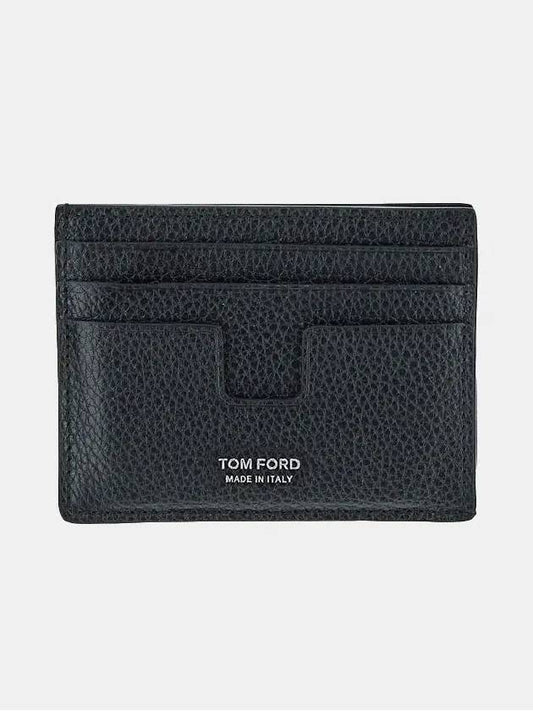 Silver Logo Classic T-Line Grain Leather Card Wallet Black - TOM FORD - BALAAN 2