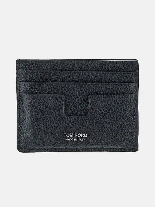silver logo classic T-line grain leather card wallet black - TOM FORD - BALAAN 2