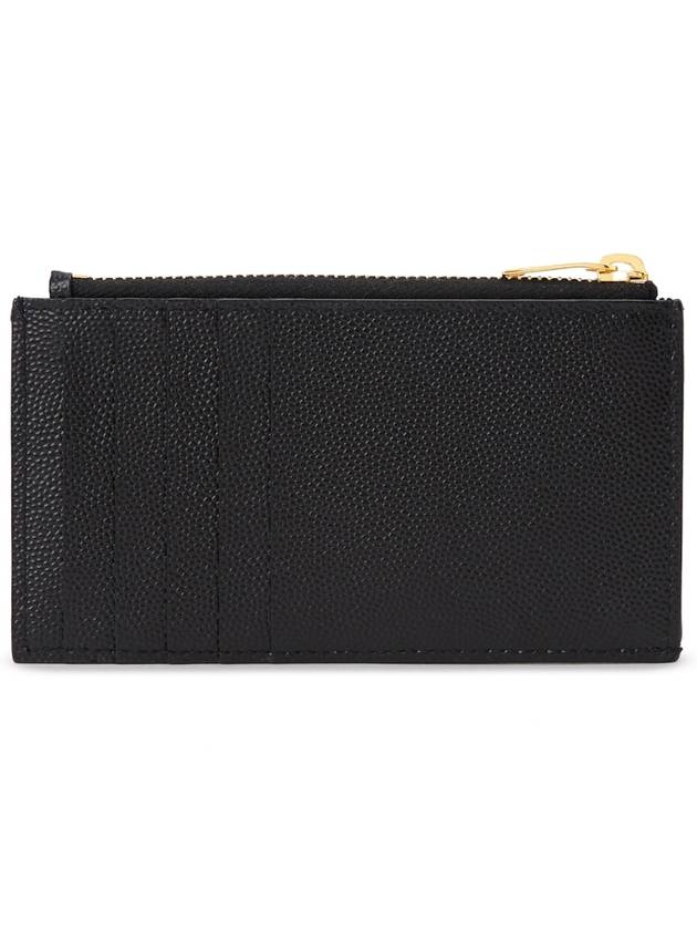 Gold Monogram Fragments Zipped Grain de Poudre Embossed Leather Card Case Black - SAINT LAURENT - BALAAN 4