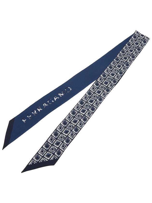 Graffiti Print Silk Bandeau Scarf Midnight Blue Ivory - SALVATORE FERRAGAMO - BALAAN 3