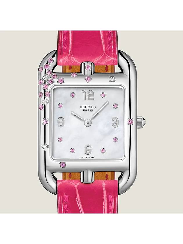 Women s Cape Cod Watch Swift Calfskin Small Size Franvoise Raspberry Color 31mm W049664WW00 - HERMES - BALAAN 2