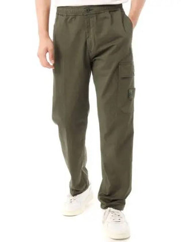 336F6 Ghost Stretch Cotton Wool Satin Cargo Straight Pants Green - STONE ISLAND - BALAAN 1