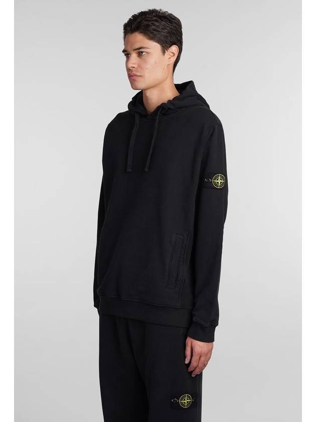 Wappen Patch Brushed Cotton Fleece Hoodie Black - STONE ISLAND - BALAAN 5