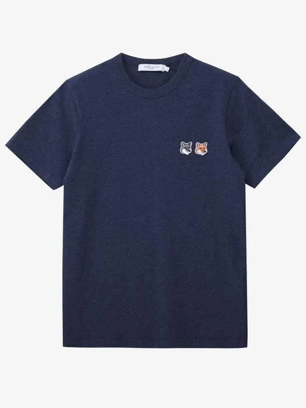 Double Fox Head Patch Classic T-Shirt Navy Melange - MAISON KITSUNE - BALAAN 2