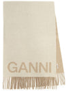 Logo Print Fringe Wool Muffler Beige - GANNI - BALAAN 2