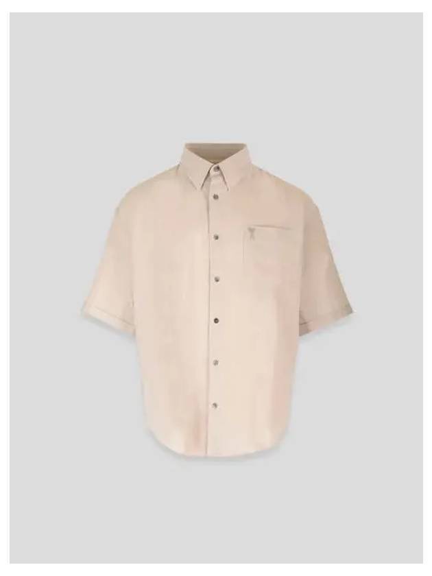 Embroidered Logo Short Sleeve Shirt Beige - AMI - BALAAN 2