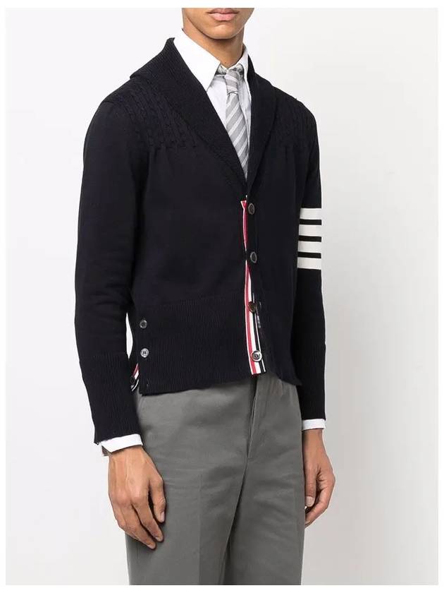 Men's Jersey Stitched Shawl Collar Cardigan Navy - THOM BROWNE - BALAAN 5