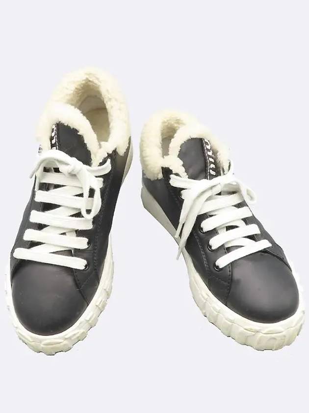 5T380D Black Leather Shearling Women s Sneakers - MIU MIU - BALAAN 1