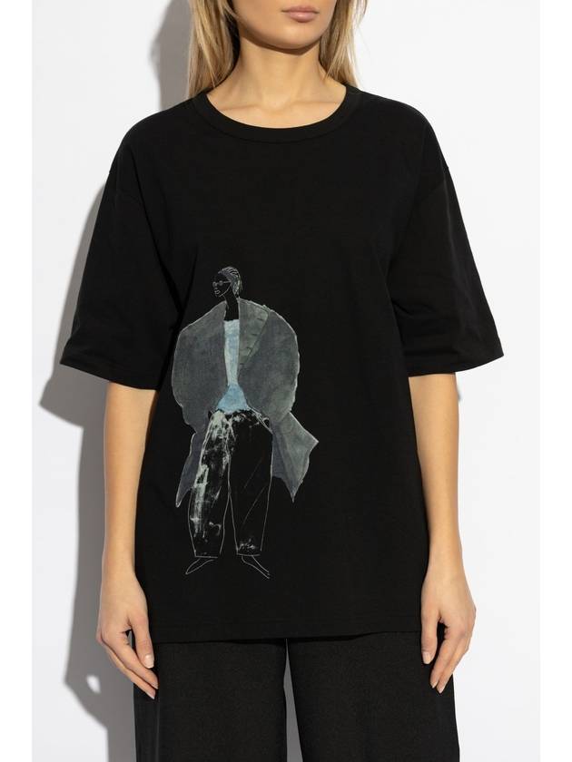 Yohji Yamamoto T-shirt With Print, Women's, Black - YOHJI YAMAMOTO - BALAAN 3