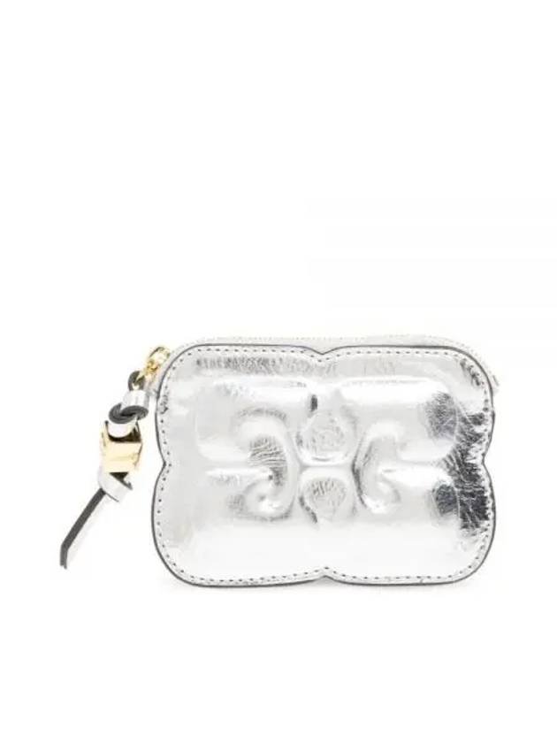 Logo Leather Card Wallet Silver - GANNI - BALAAN 2