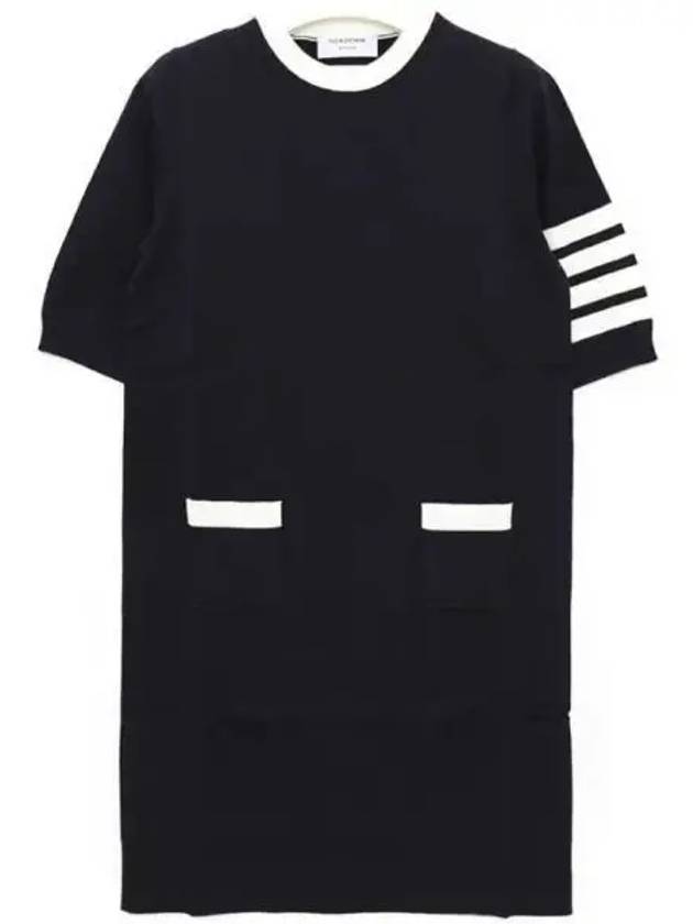 Diagonal Hector Outline Short Dress Navy - THOM BROWNE - BALAAN 2