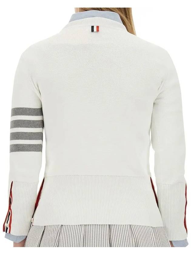 Milano Stitch Crewneck 4-Bar Cotton Crepe Knit Top White - THOM BROWNE - BALAAN 4