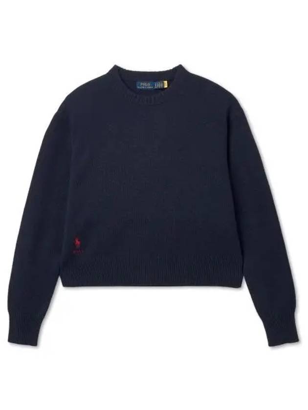 W Wool Blend Cropped Crew Neck Sweater HUNTER Navy - POLO RALPH LAUREN - BALAAN 1