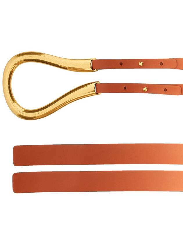 Women's Gold Horsebit Leather Belt Orange - BOTTEGA VENETA - BALAAN 3