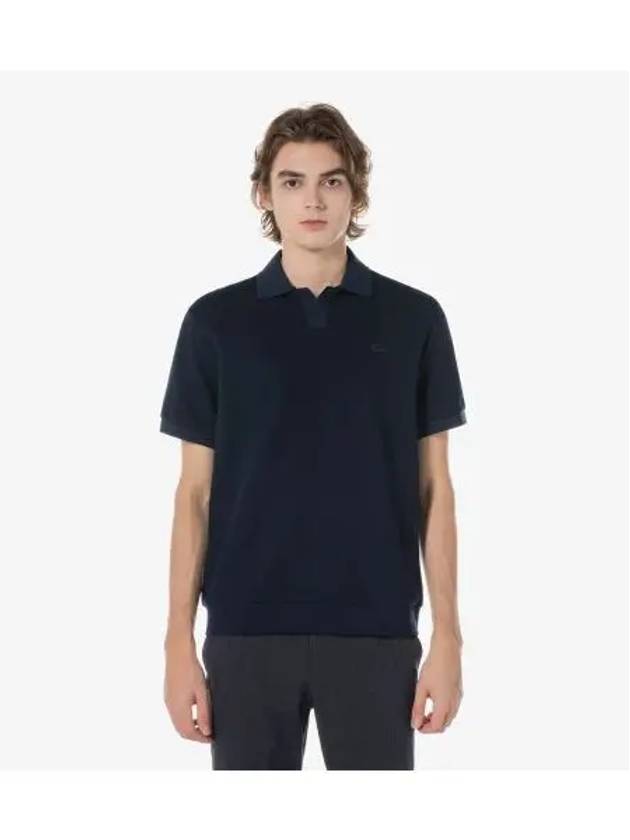 Men s open collar texture polo navy - LACOSTE - BALAAN 1