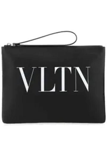 Logo Print Zipper Clutch Bag Black - VALENTINO - BALAAN 1