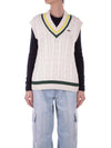 Women's V-Neck Cable Knit Vest White - LACOSTE - BALAAN 1