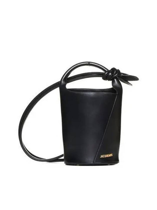 Le Petit Tourni Mini Knotted Leather Bucket Bag Black - JACQUEMUS - BALAAN 2