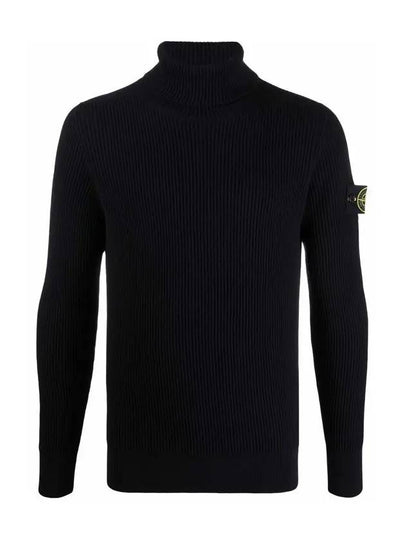 Wappen Patch Full Rib Pure Wool Knit Turtleneck Navy - STONE ISLAND - BALAAN 2