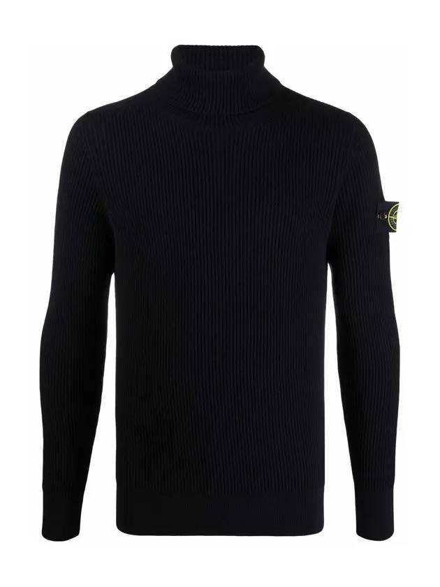 Wappen Patch Full Rib Pure Wool Knit Turtleneck Navy - STONE ISLAND - BALAAN 3