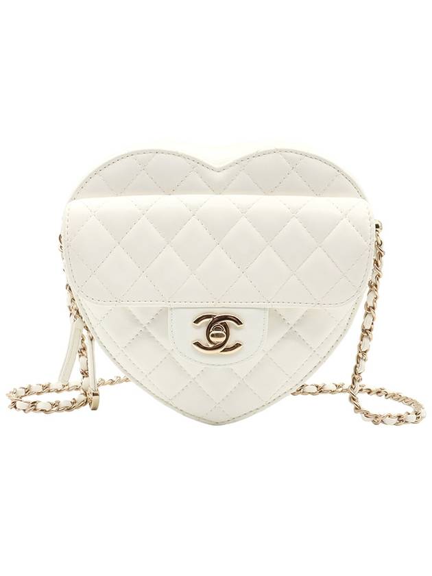 White Lambskin Champagne Gold Flap Heart Chain Cross Bag AS3191 - CHANEL - BALAAN 1