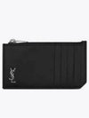 Tiny Cassandre Fragments Silver Hardware Leather Zipper Card Wallet Black - SAINT LAURENT - BALAAN 2