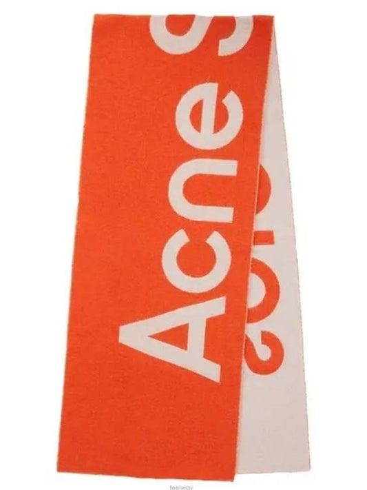 Jacquard Logo Two Tone Wool Muffler Light Grey Orange - ACNE STUDIOS - BALAAN 2