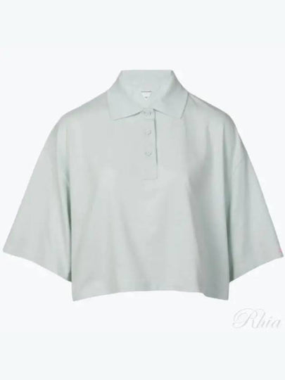 Cropped Cotton Piquet Polo Shirt Blue - BOTTEGA VENETA - BALAAN 2