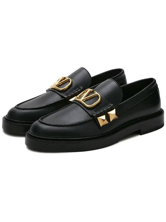 Leather V Logo Signature Loafer Black - VALENTINO - BALAAN 2