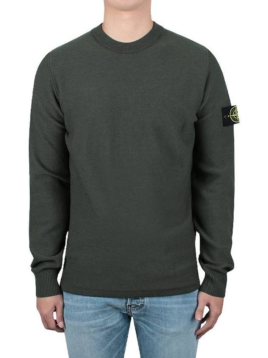 Men's Wappen Patch Crew Neck Wool Knit Top Khaki - STONE ISLAND - BALAAN 2