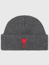 Embroidered Heart Logo Wool Beanie Grey - AMI - BALAAN 2