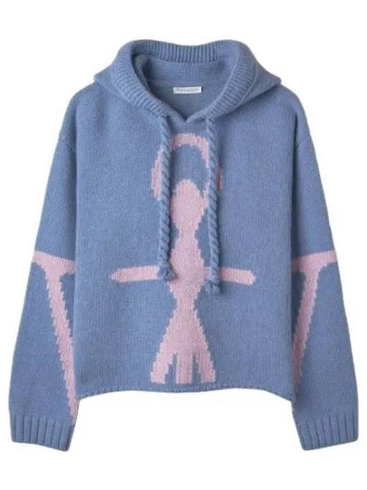 Anchor Logo Oversized Knit Hoodie Blue - JW ANDERSON - BALAAN 2