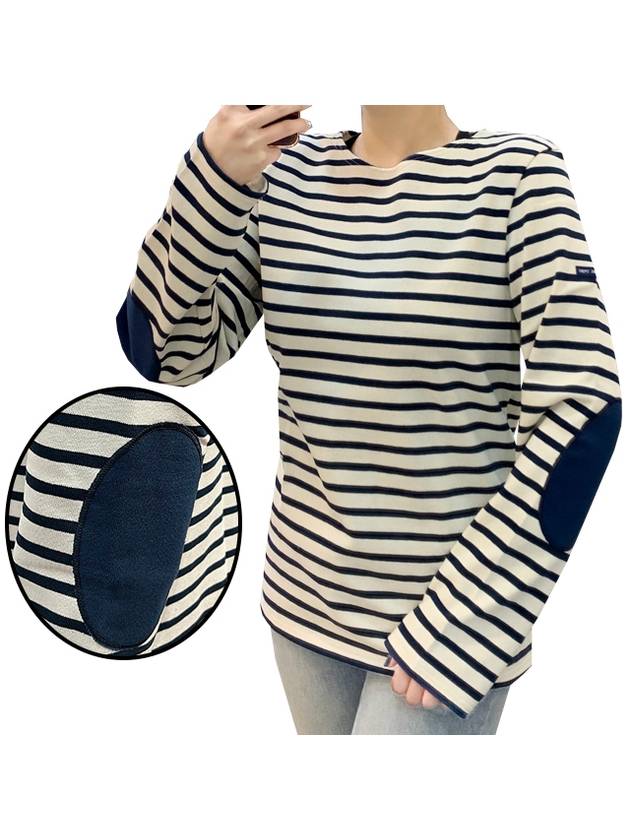 Meridien Mode Elbow Patch Striped Long Sleeve T-Shirt Ecru Navy - SAINT JAMES - BALAAN 2