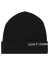 Embroidered Logo Ribbed Knit Beanie Black - ACNE STUDIOS - BALAAN 2