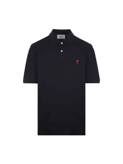 Heart Logo Polo Shirt Black - AMI - BALAAN 2