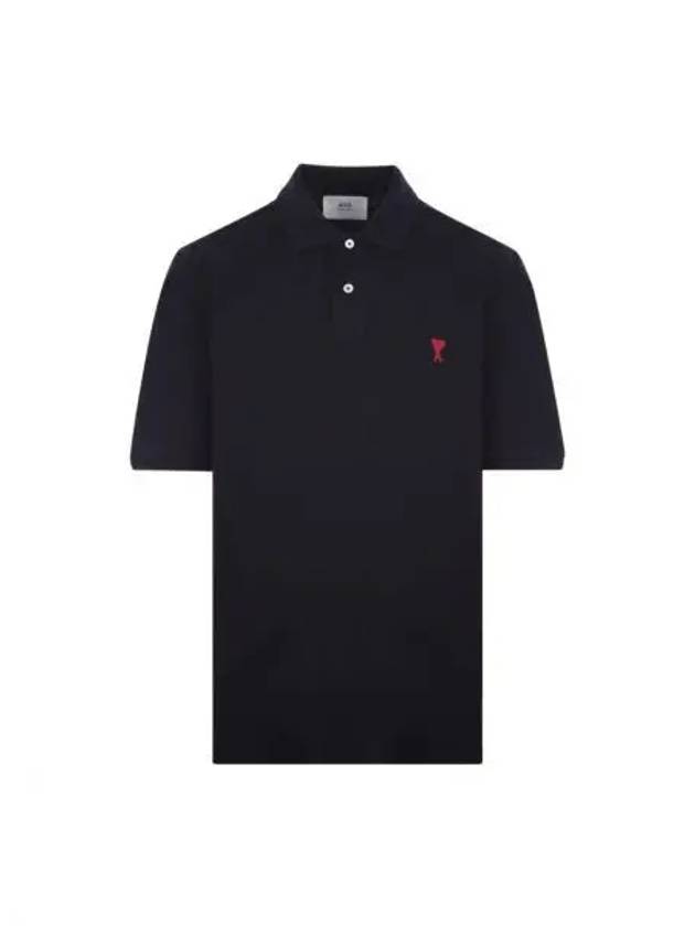 Heart Logo Polo Shirt Black - AMI - BALAAN 2