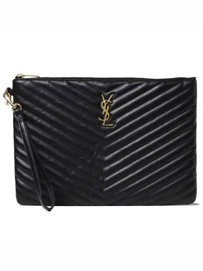 Gold Monogram Matelasse Clutch Bag Black - SAINT LAURENT - BALAAN 2