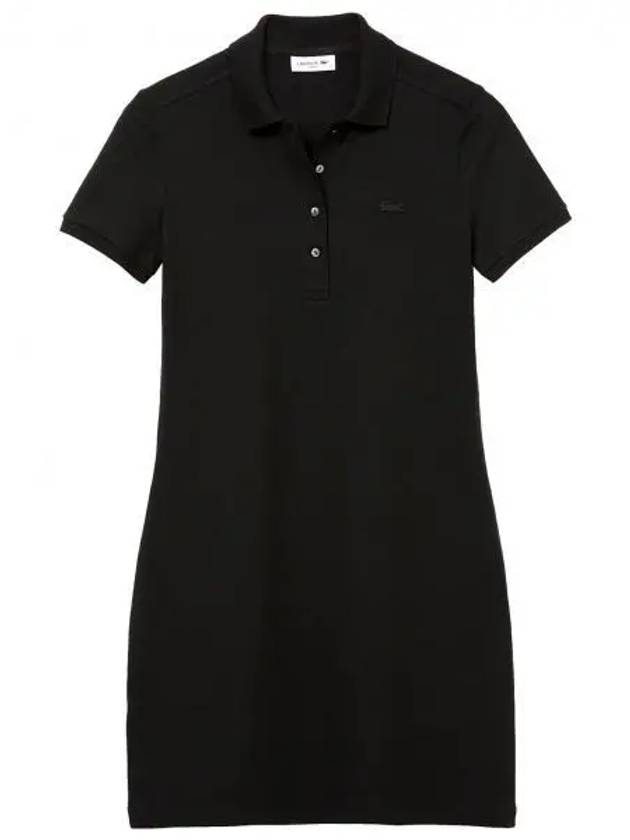 Women's Slim Fit Stretch Cotton Pique Polo Short Dress Black - LACOSTE - BALAAN 2